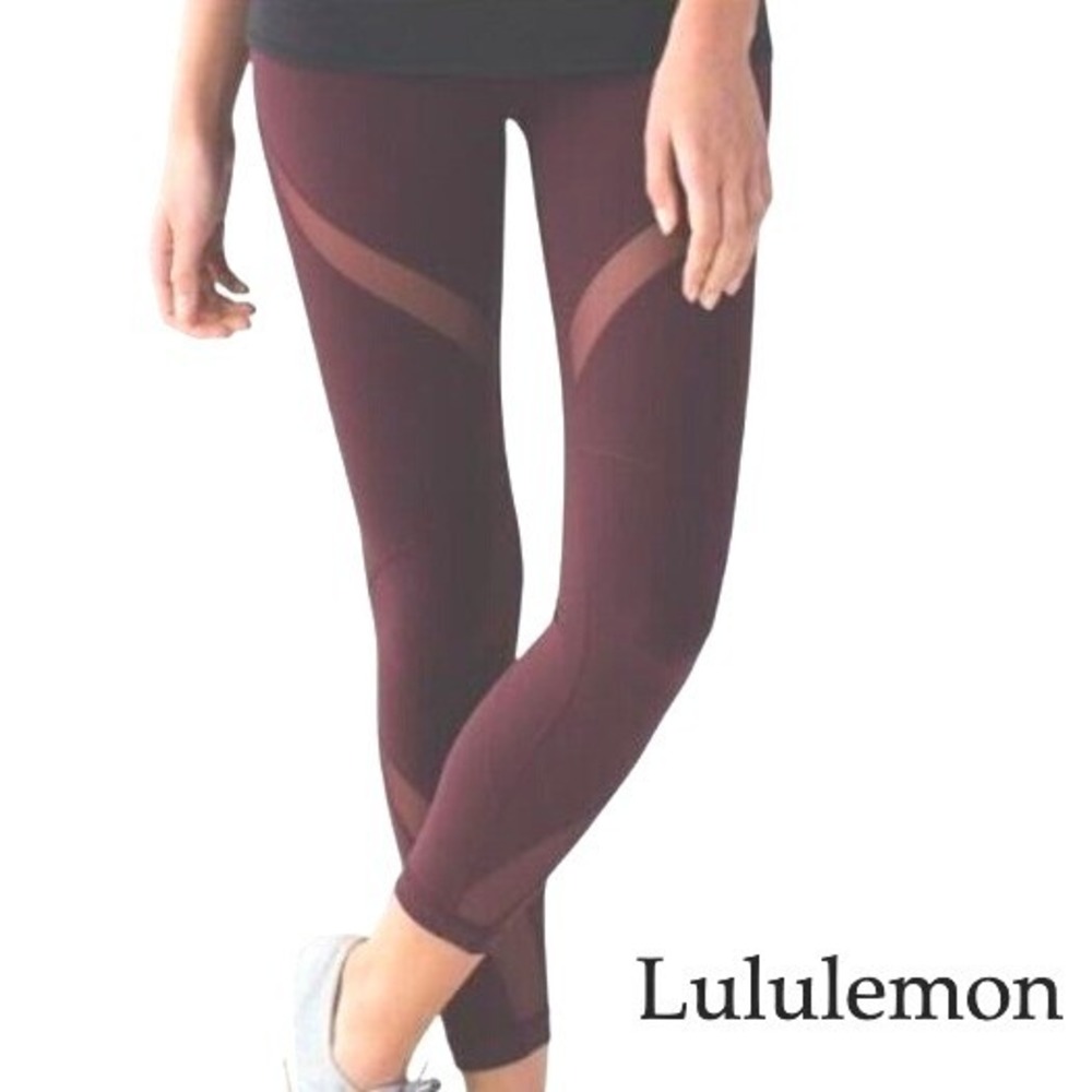 Lululemon Leggings High Times Pant Women's 4‎ Wrap Mesh Wine Active Gym Fitness